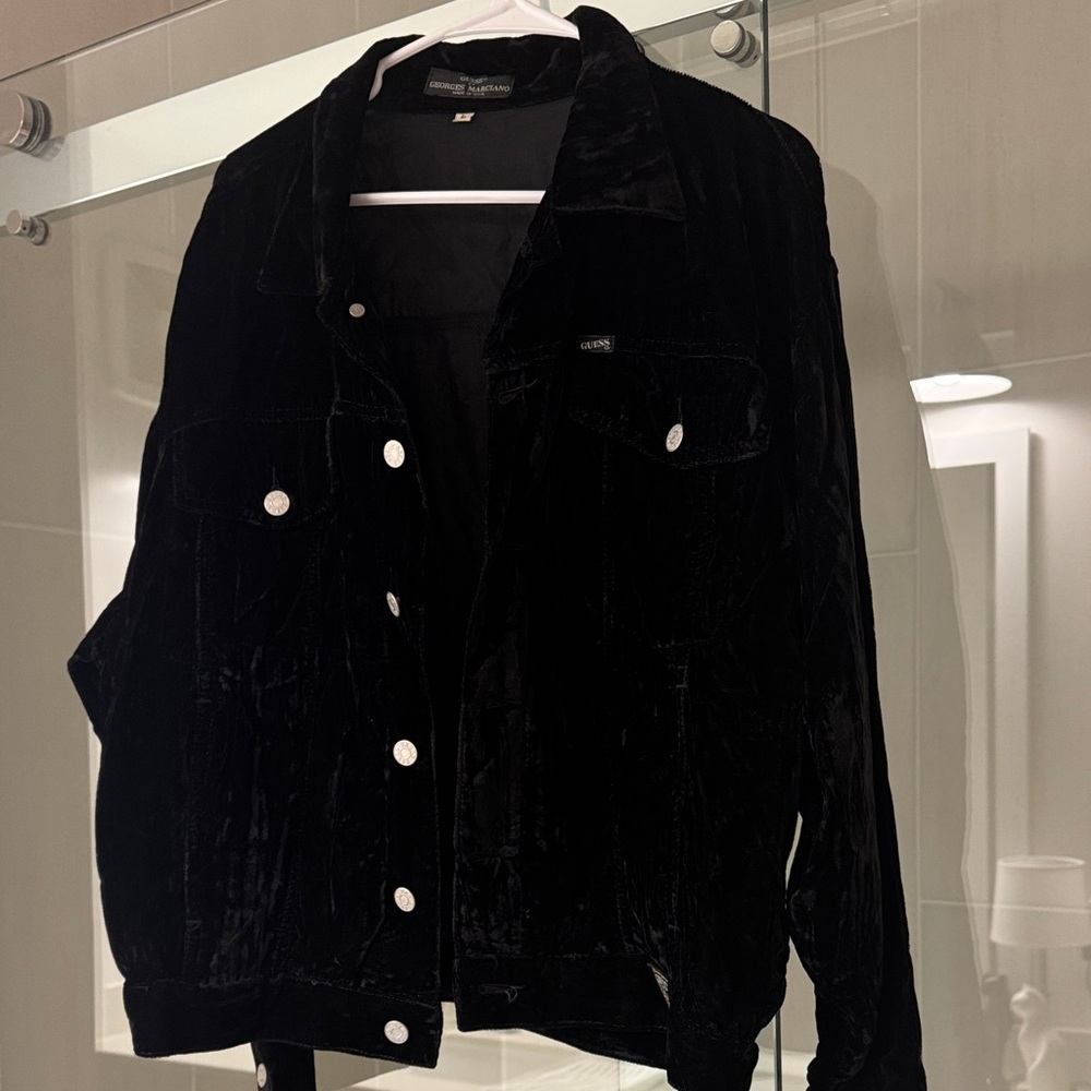 Vintage Guess by Marciano Black Crushed Velvet Jean Jacket
